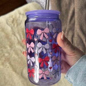 Purple Bow-Patterned Glass Tumbler - 16 oz.